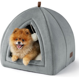 BEDSURE Хатинка для кота велика сіра - складане ліжко для кота з пральними подушками, котяче намет для кошенят, маленьких та середніх тварин, м'яке та тепле котяче ліжко для дому, 44x44x44см