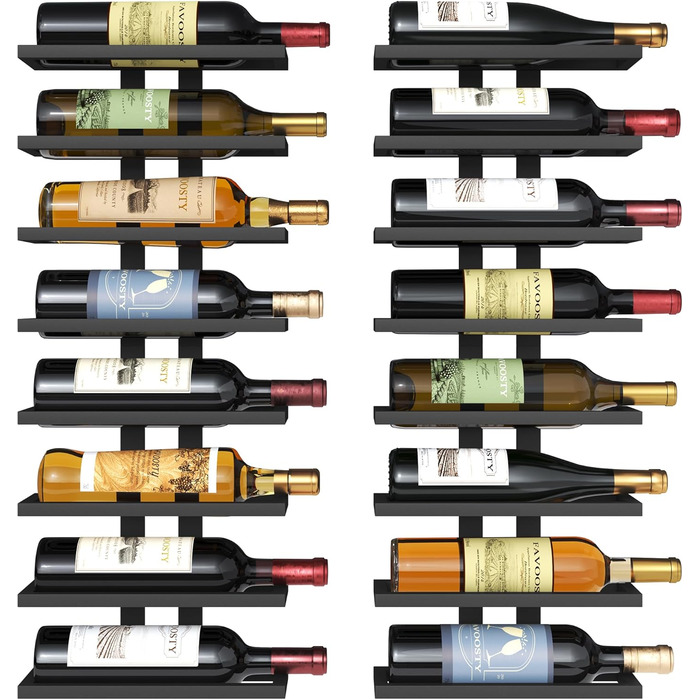 Настінна вітрина для вина FAVOOOSTY з 8 ярусами, металева, чорна (2 шт.)