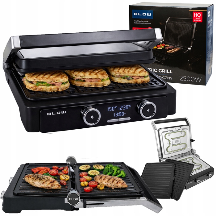 Електричний гриль-тостер для сендвічів, розкладний на 180°, XXL, 2500 Вт, LCD-дисплей