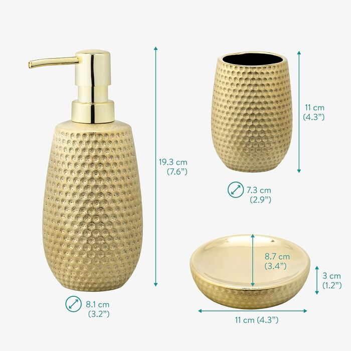 Набір для ванної кімнати Navaris Premium - елегантний набір аксесуарів (дозатор мила, мильниця, стакан для зубної пасти) - золото