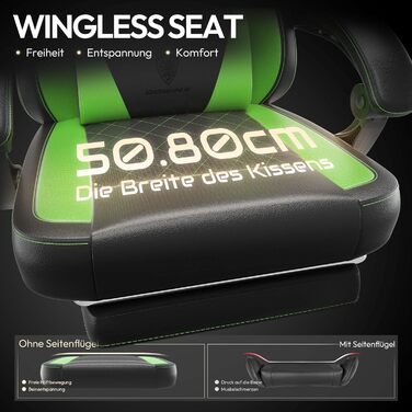 Ігровий крісло Dowinx Racing з підтримкою попереку, ергономічний геймерський крісло з PU шкіри, 150 кг (Зелений)