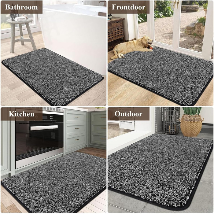 Придверний килимок Pauwer протиковзкий та зносостійкий, мийний килим для входу, тераси, коридору та саду, для дому та вулиці (45x70 см, чорний)