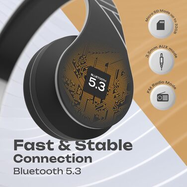 Bluetooth навушники PowerLocus Over Ear бездротові складні навушники On Ear з мікрофоном для iPhone, Android, PC (Чорний/Срібний)