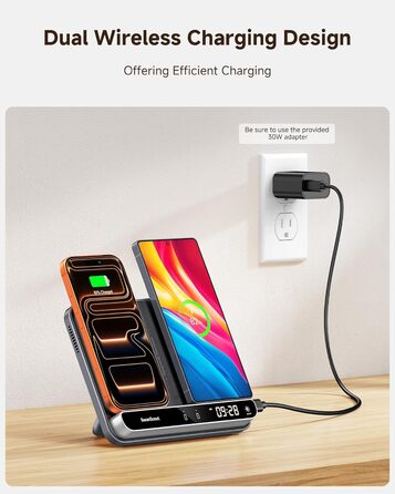 Двопортова індукційна зарядка SwanScout 504 для 2 телефонів та AirPods/Galaxy Buds (30W)