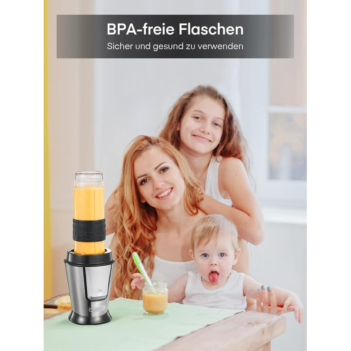 Блендер HOUSNAT Smoothie Maker To Go: портативний, 500W, з пляшкою 570мл, нержавіюча сталь, BPA-free, для смузі та напоїв
