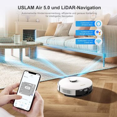 Робот-пилосос AIRROBO GT21 з функцією миття, 3.5л, станція самоочищення, 180хв роботи, LiDAR навігація, потужне всмоктування, керування через додаток, для килимів та шерсті тварин