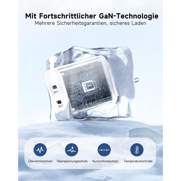 Зарядний пристрій 2x40W USB-C для iPhone 17 Pro Max/Pro/16/15 Plus, iPad Pro/Air, з кабелем 2м (Білий)