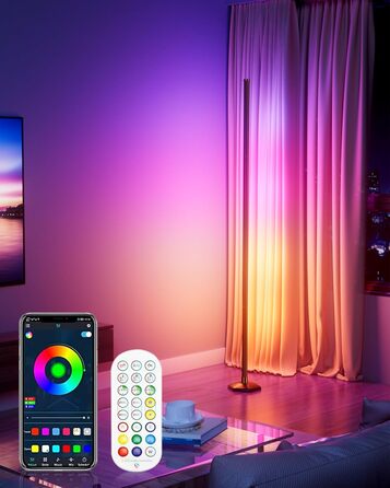 RGB LED Stehлампа WISIMMALL 2 шт. з дистанційним керуванням та APP, 170 см, 16 млн кольорів, 300 режимів, музичний синхронізація для вітальні, спальні, ігрової кімнати