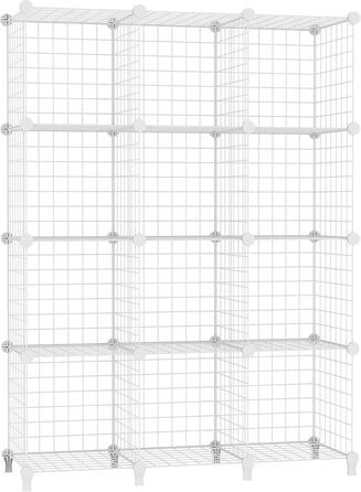 AWTATOS Regal 12 Regal Wire Cube Stackable Shelf Cube DIY Metal Grid Shelf Cube Bookshelf Cube Shelf With Doors For Living Room, Bedroom, Bathroom USCIH12BE (Large, White)