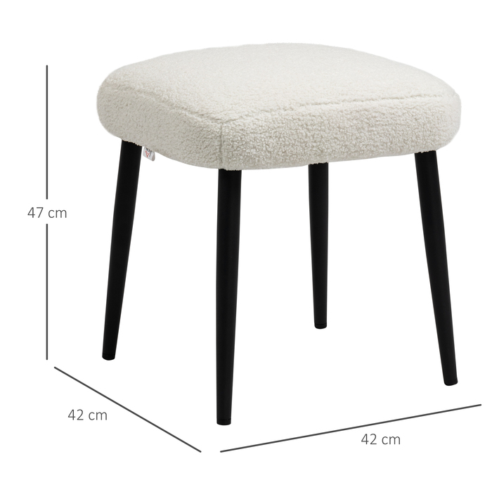 HOMCOM Square Footrest Ottoman Vanity Stool, Cashmere-Look with Steel Legs for Living Room Bedroom, Cream, 42x42x47cm