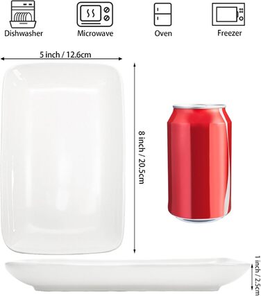 Набір Foraineam з 8 прямокутних порцелянових тарілок 8 дюймів (20x12x2.5 см) - для десерту, закусок, салатів
