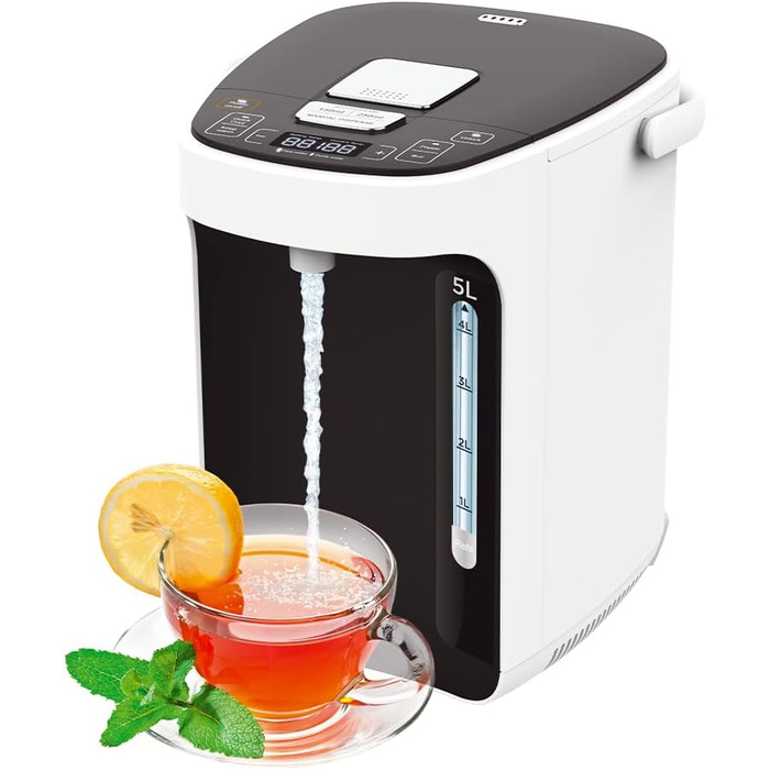 TITAN 2.1: Thermopot 5 Liter Kettle, Hot Water Dispenser Adjustable 45-95 °C, Pump Kettle 5L Thermos Flask, Samovar with Temperature Setting, Child Safety Lock, Water Connection, Keep Warm Function