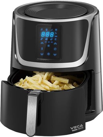 Фритюрниця VECATECH Heißluft XXL 5.5л з цифровим сенсорним екраном, 8 програмами та 1800W - безмасляна фритюрниця для здорового харчування