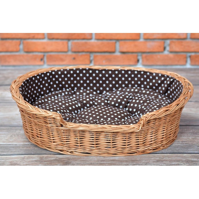 Wicker dog basket for dogs and cats. Dog bed, cat bed with cushion, pet basket, woven cat basket. 60x43 H19 cm (L 80 x W 60 x H 26 cm, Natural)