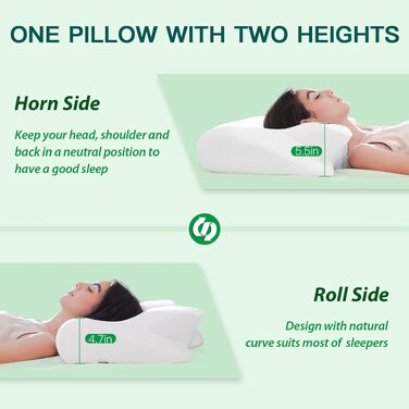 Подушка для шиї та голови 2 в 1 з ефектом пам'яті (Memory Foam), 60x40x12/14 см, біла