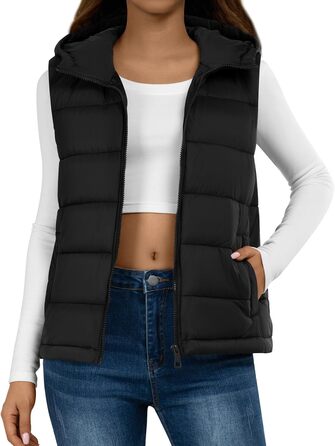 Жіноча жилетка короткої моделі, елегантна безрукавка, тепла зимова куртка з капюшоном, легка степна жилетка, чорний колір, розмір M