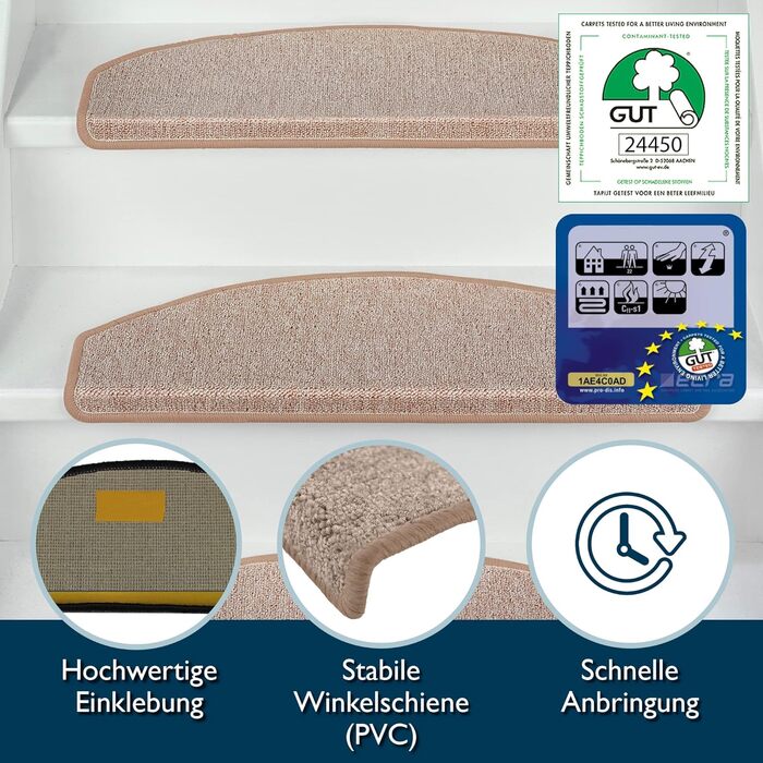 Beautissu Non-Slip Stair Treads - 55x15 cm - 15 Pack - Self-Adhesive Indoor Stair Mats - Carpet Stair Treads for Narrow Stairs - ProStair - Sand Color