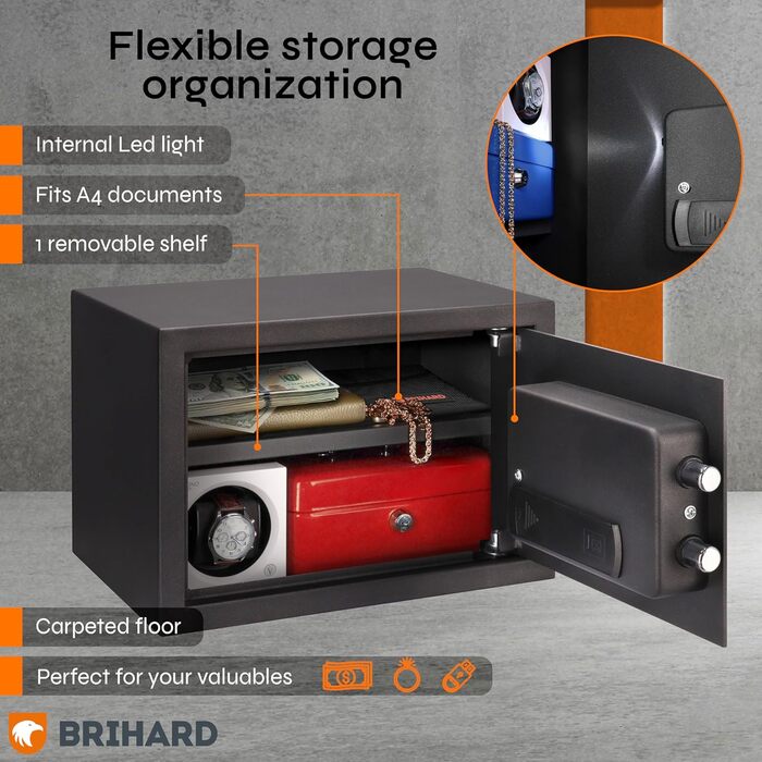 Сейф для дому Business XL Safe Tresor 50x35x36 см з біометричним датчиком, вогнестійкий, 60л для документів A4