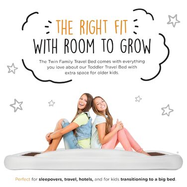 Надувне дитяче ліжко Shrunks® для подорожей з захистом від падіння - м'яка повітряна матрац для подорожей, ночівлі, кемпінгу - біло-коричневе ліжко-приліжко в готелях або вдома 152 x 94cm (Family)