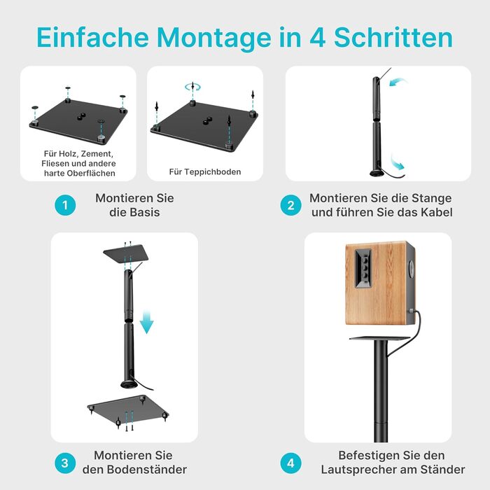 Підставка для акустики саундбару, універсальна, чорна, 76.5 см, 25 кг, з кабелеуправлінням та скляною основою (1 шт.)