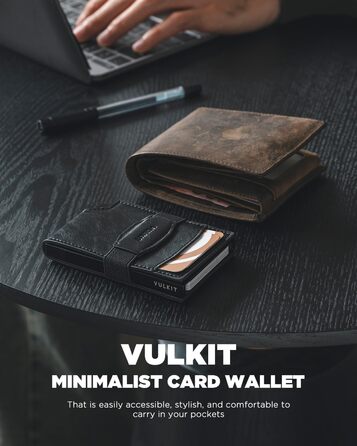 Чоловічий шкіряний картхолдер VULKIT з RFID захистом та вікном для документів, чорний
