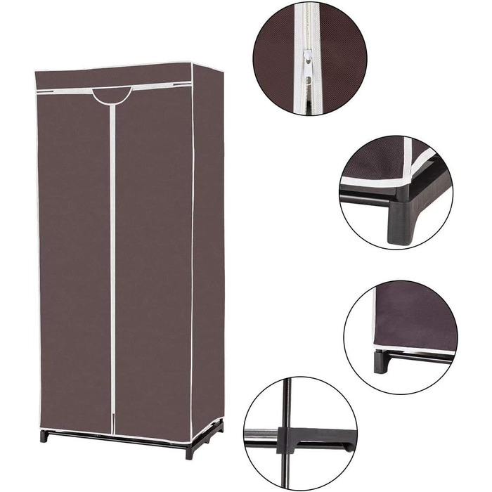 RELAX4LIFE Wardrobe with Metal Frame, Fabric Closet with Large Storage Space, Folding Wardrobe with Cover, Textile Closet with Non-Slip Feet, Folding Clothes Closet Fabric Wardrobe (Coffee Brown)