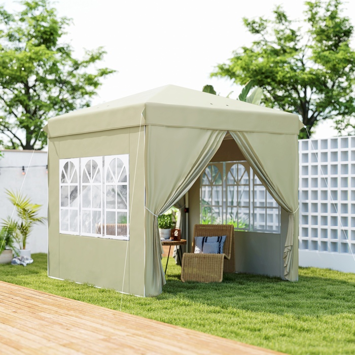 Outsunny Gazebo approx. 2.5x2.5m, water-resistant, stable, winter-proof, pop-up folding gazebo, UV protection 50+, foldable party tent, garden tent with 4 side panels, bag, garden gazebo for camping, garden, cream white | Aosom