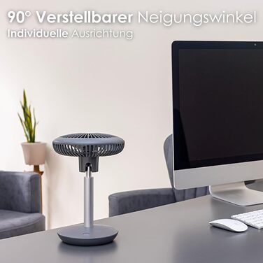 Безшумний настільний вентилятор Zilan | Акумулятор 4000 mAh | Регульований кут 90° | 4 швидкості | 15 годин роботи без дроту | Allegra Anthrazit