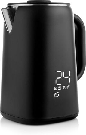 Електричний чайник-заварник Lehmann з нержавіючої сталі, 1,7 л, терморегуляція 45-100°C, з термостатом та дисплеєм, чорний