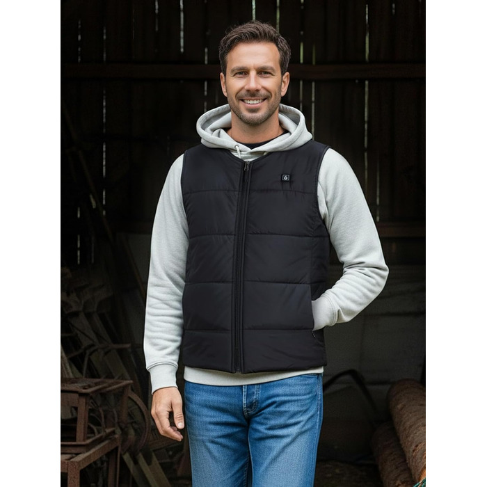 Обогріваючий жилет UNBON з V-подібним вирізом, чоловічий/жіночий, з Powerbank USB 10000mAh, 3 режими нагріву, 5 зон нагріву, чорний