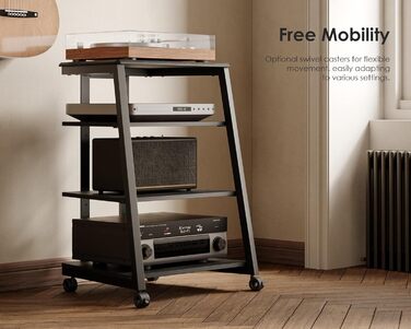FITUEYES HiFi тумба для вінілу та аудіотехніки з полицями, чорна, 61x52x78 см