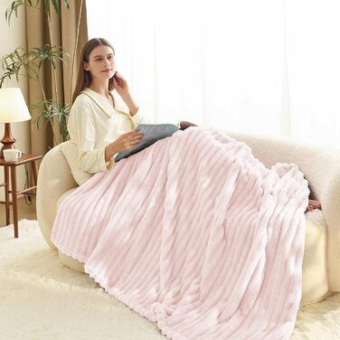 М'яка ковдра WAVVE з флісу 150x200 см (220x240 см), рожева - для дивану, софи, декору інтер'єру