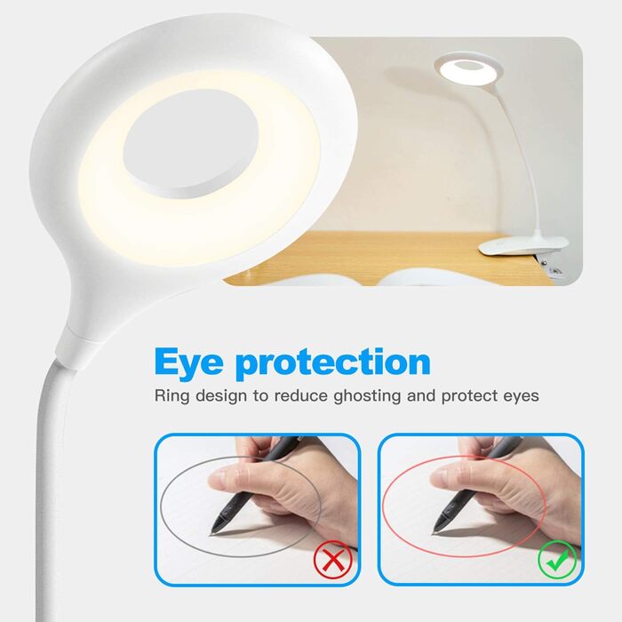 LED-лампа для читання HyAdierTech з гнучким шийкою, USB-зарядка, 40 світлодіодів, 3 кольори, 3 рівні яскравості, захист очей, настільна лампа