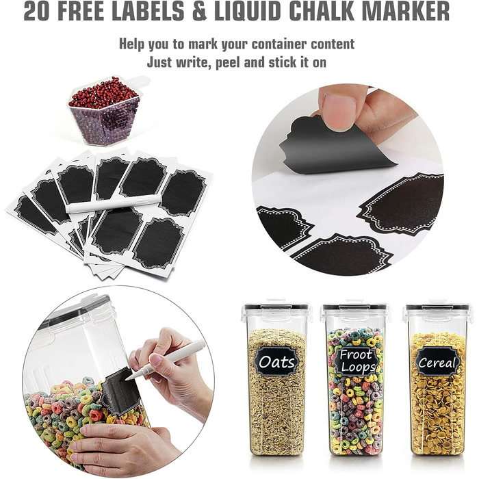 Wildone Muesli Container Set made of Plastic, 6 Large (16.9 Cups, 384 ml), Airtight Food Storage Containers – Leakproof, BPA-Free Muesli Dispenser | Flour, Dry Food with Black Lid