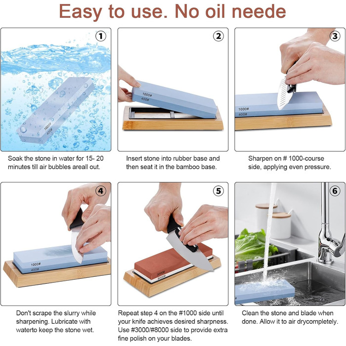 Набір для заточування ножів Aoresac: професійний шліфувальний камінь з різною зернистістю (400/1000/3000/8000) з неслизькою основою, камінь для заточування площини, кутовий шаблон, брусок для полірування. У подарунковій коробці
