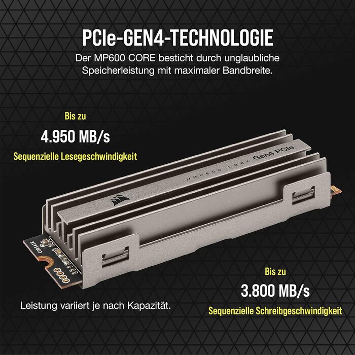 SSD Corsair MP600 CORE 1TB M.2 NVMe PCIe Gen4 - Чорний
