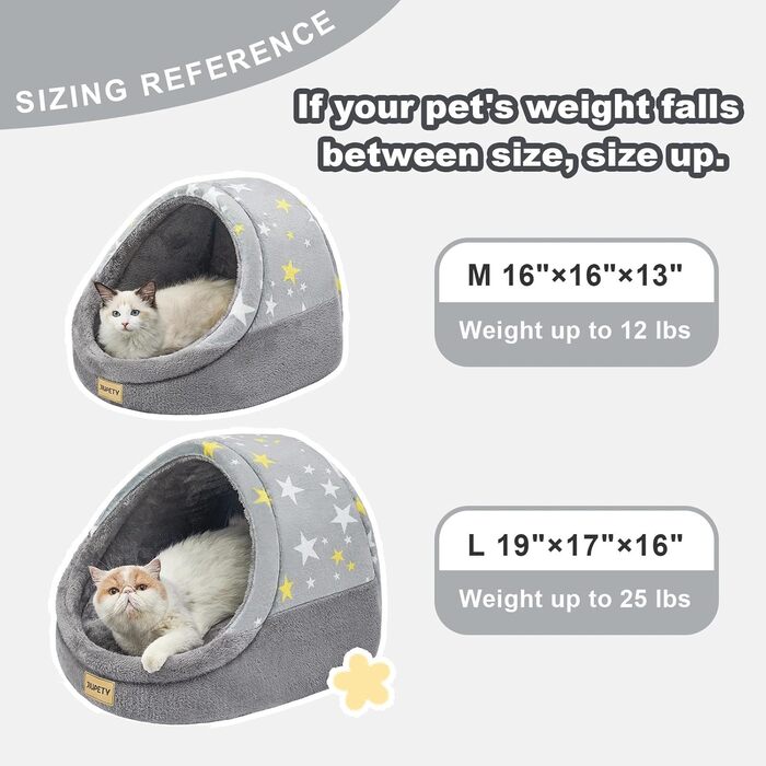 Jiupety Cat Cave, Cat House, Cat Basket, Cat Bed with Non-Slip Bottom, Washable Detachable Cushion, M (41 cm x 41 cm x 33 cm), (Gray, L 41 cm x l 41 cm x H 33 cm)