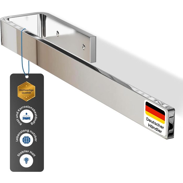 Тримач для рушників на стіну rtmr, хром, 32 см. Стильний тримач для рушників з алюмінію, для ванної кімнати та гостьового туалету. Компактний, настінний.