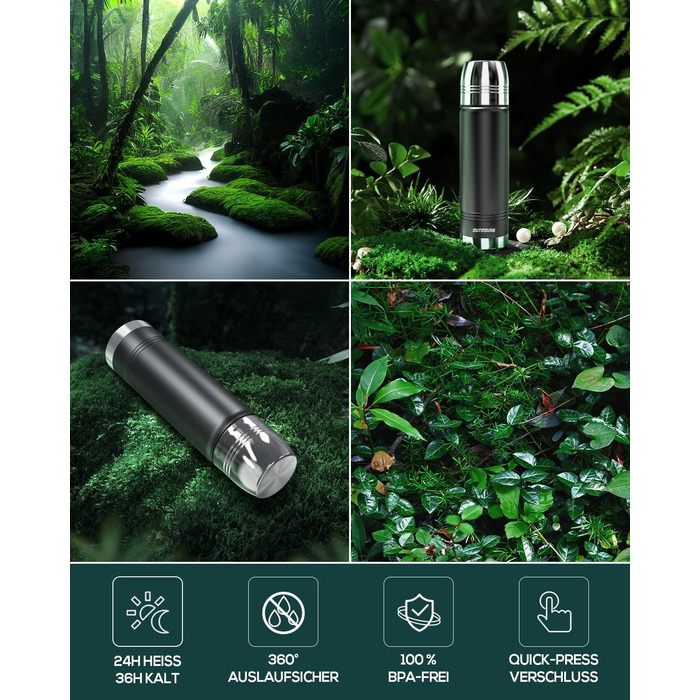 Термотермос, термофляга з нержавіючої сталі, 750 мл, 500 мл, 350 мл, подвійні стінки, без BPA, для газованої води, ізольована пляшка для спорту та відпочинку на природі, чорний колір