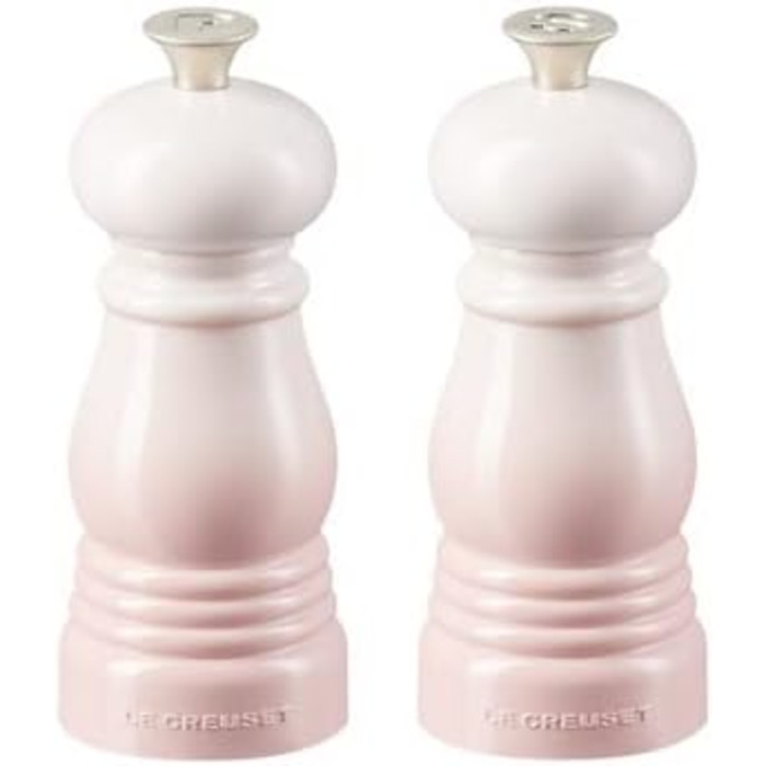 Le Creuset Mini Mill Set, Salt and Pepper Mills, ABS Plastic, Each 5 x 5 x 12.1 cm, Ceramic Grinder, Shell Pink, 44900117770000