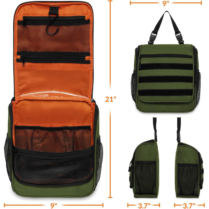 Чоловіча та жіноча дорожня косметичка Kulturbeutel Reise, водонепроникна, з гачком для підвішування, 7 відділень для кемпінгу та подорожей (зелена)