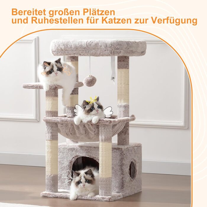 Котячий будиночок Heybly HCT008SW: міцний котячий будиночок з великим м'яким лежаком, місцем для сну та сизалевими стовпчиками для дряпання (коричнево-бежевий)