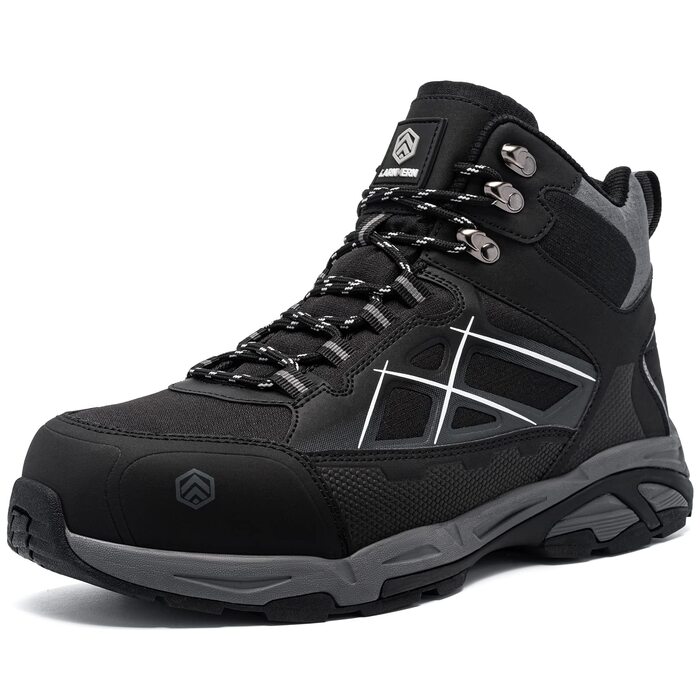 Черевики безпеки LARNMERN для чоловіків та жінок, SRC, антистатичні, з металевим носком, захист від проколів, легкі, комфортні, дихаючі, 49 EU, чорний