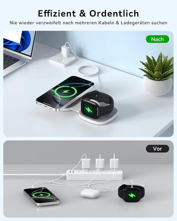 Зарядна станція 2-в-1 для Apple Watch та iPhone MagSafe (20W, сіра) - сумісна з iPhone 17e/Air/17/16/15/14/13/12 та Apple Watch Series 11/10/9/8/7/6/5/4/3/2/SE/Ultra, AirPods
