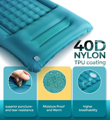 Надувний килимок Isomatte самонадувний з помпою, для кемпінгу, пікніків, пляжу, намету, блакитний, одинарний