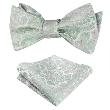 Alizeal Комплект краватки-метелика та кишенькового хустинки в стилі ретро Пайслі, блакитний (Універсальний розмір, салатний + сірий)