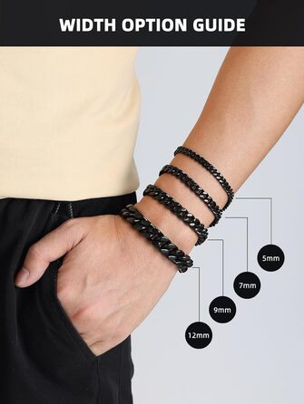 Чоловіча ланцюжок Panzerkette Miami з нержавіючої сталі Bestyle, 19/21/23 см, 5/7/9/12.5 мм, з подарунковою коробкою, чорний колір