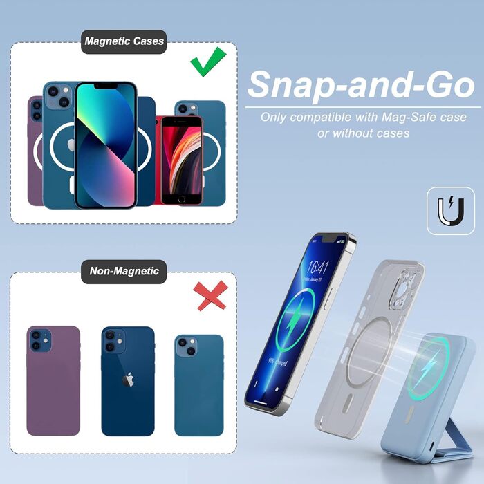 Power Bank AOGUERBE 10000mAh з LED дисплеєм та магнітною зарядкою PD 22.5W для iPhone (MagSafe) - білий/блакитний