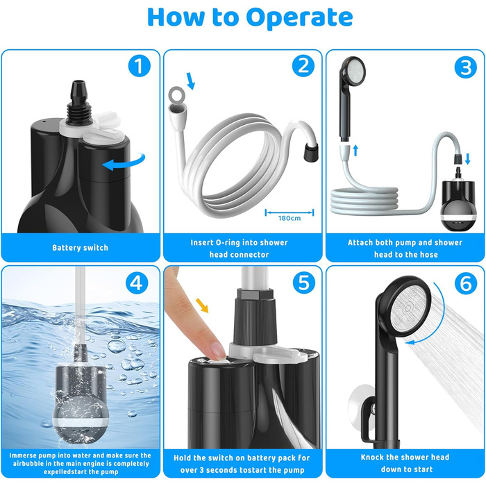 Портативна кемпінгова душ Forever Speed з акумулятором, 2м шланг для кемпінгу, саду, автомийки, пляжу, подорожей