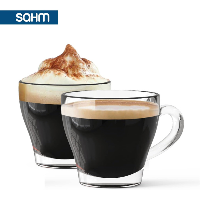 Sahm Cappuccino Glasses with Handles Set (6 PCS) - 180ml Cappuccino Cups Set - Dishwasher Safe - Ideal Teacups with Handles